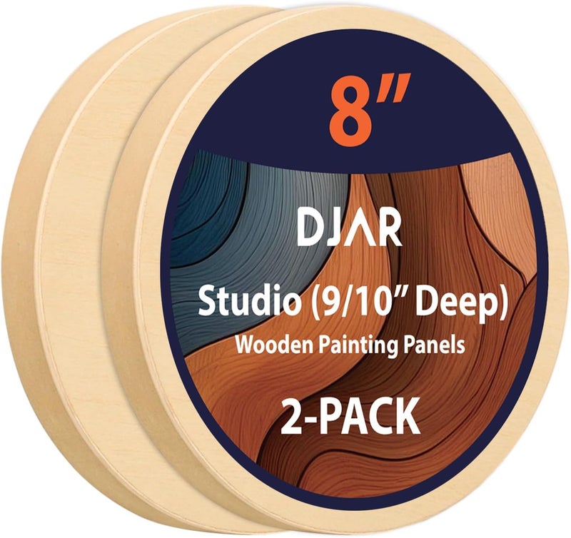 Dajar 2-Pack Round Wood Canvas Panels, 0.9'' Deep – Unfinished Wood for Art, Pouring, Oil Painting & Crafts - Image 1